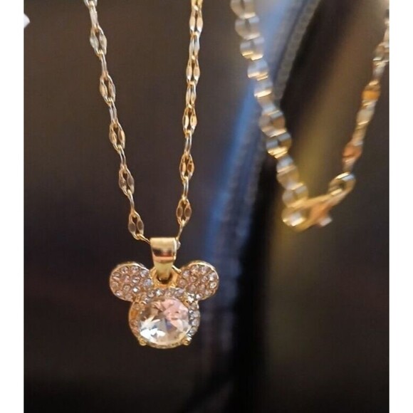 Gold Iced Disney Mickey Mouse Head Necklace Pendant Chain - Picture 2 of 7